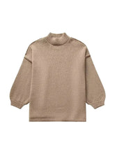 Solid Round Neck Splicing Knitted Pullover Basic Warm Long Sleeves Sweater